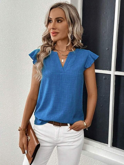 Kadın Kısa Kelebek Kollu V Yakalı Bluz