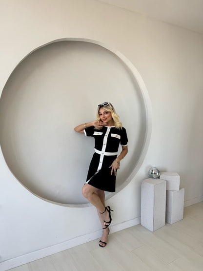 Kadın Kısa Kollu Bisiklet Yaka önden Düğmeli Modal Elbise