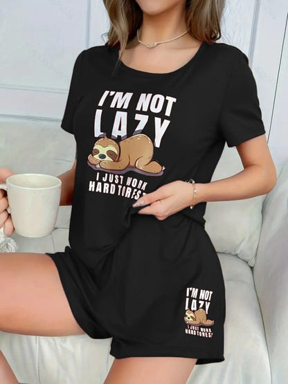 Kadın Kısa Kollu Bisiklet Yaka Baskılı Viskon Bluz Ve şort Ikili Takım