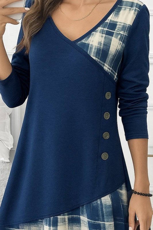 Kadın Uzun Kollu V Yakalı Yün Viskon Ve Desenli Süprem Elbise