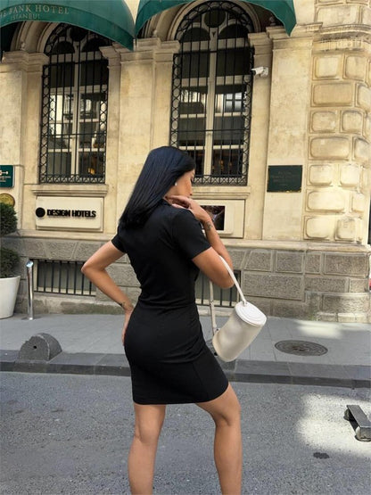 POLO YAKA YAKA KEMER DETAYLI KALEM ELBİSE - Siyah