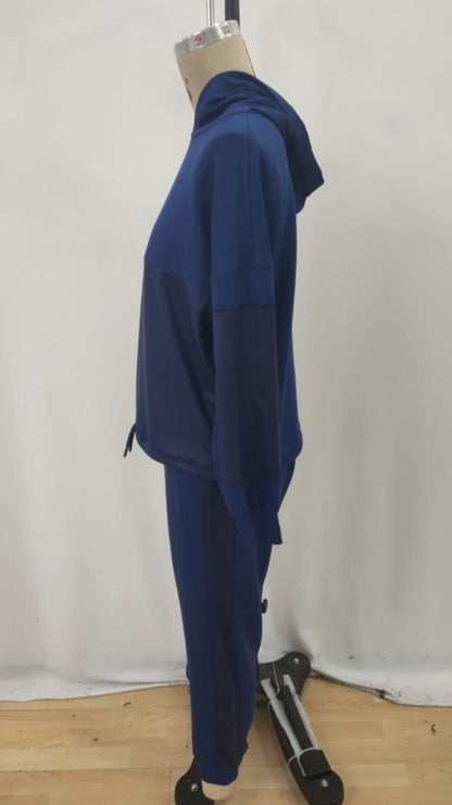 Kadın Uzun Kollu Kapşonlu Viskon Iki Iplik Bluz Ve Pantolon Ikili Takım