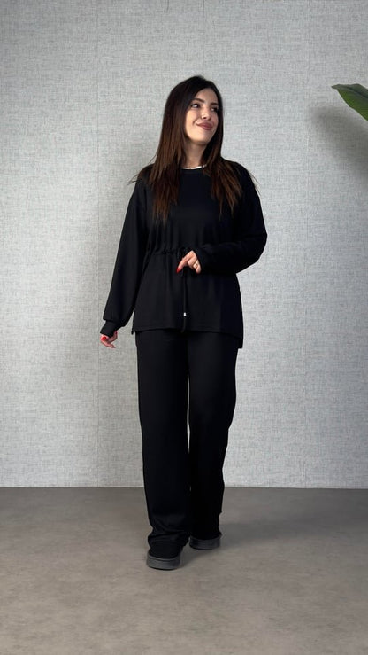 Kadın Uzun Kollu Yaka Ve Büzgü Detay Tunik Ve Pantolon Ikili Takım