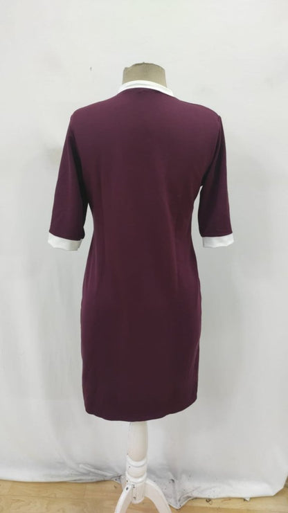 Kadın Kısa Kollu Yakadan Fermuarlı Cepli Yandan Yırtmaçlı Viskon Elbise