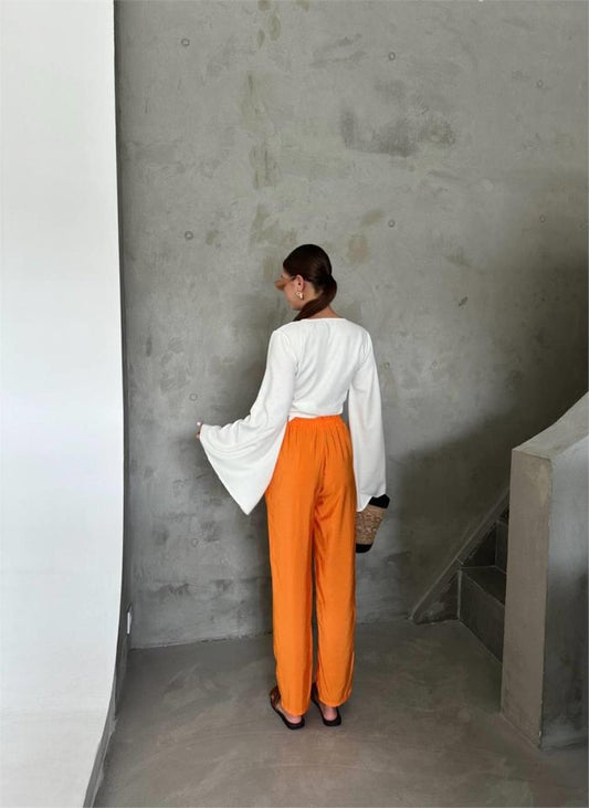 BEL LASTİK DETAYLI MODAL KUMAŞ PANTOLON - Orange