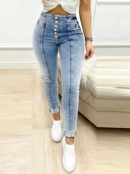 Kadın Yüksek Bel önden Düğmeli Jean Pantolon