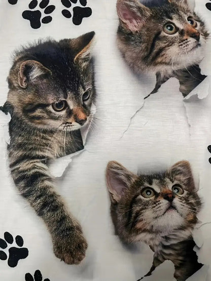 Kadın Kısa Kollu Kedi Ve Pati Baskılı Süprem T-shirt