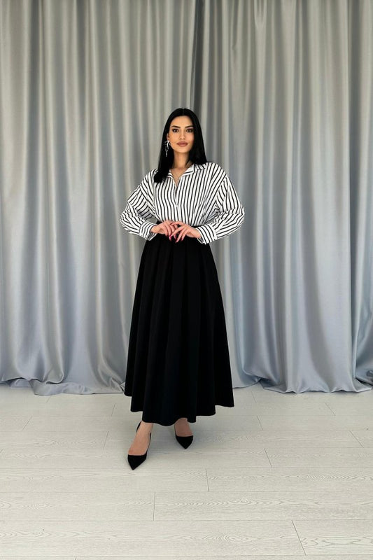 Siyah Uzun Pileli Etek