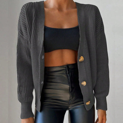 Kadın Uzun Kollu Düğme Detay Triko Bluz