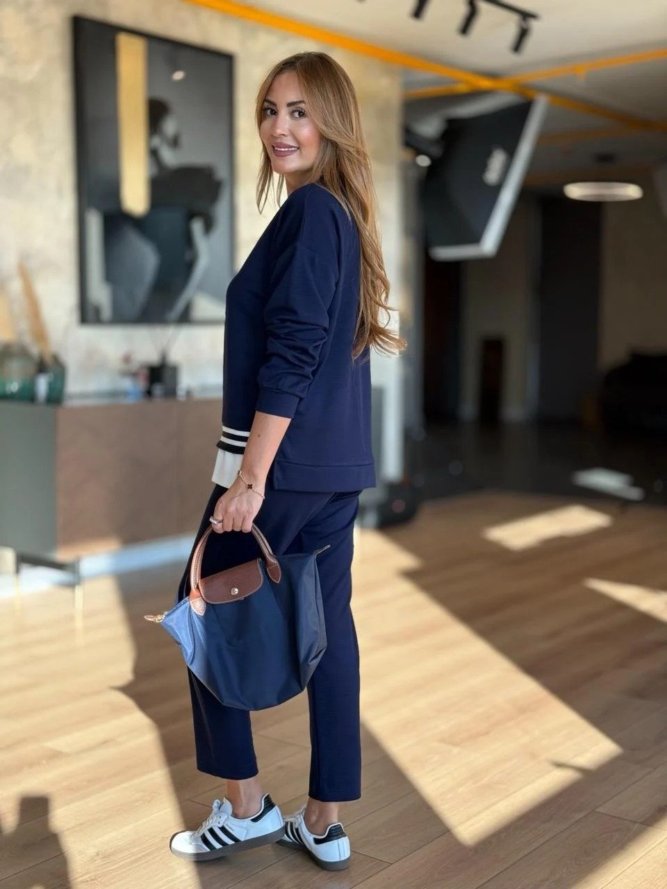 Kadın Uzun Kollu Bisiklet Yaka Ribana Detay Sweat Ve Pantolon Ikili Takım