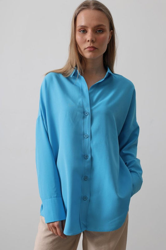 Geniş Manşet Detaylı Gömlek - Turkuaz