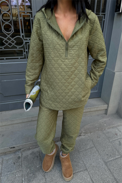 KAPİTONE KAPİŞONLU EŞOFMAN TAKIM - Haki