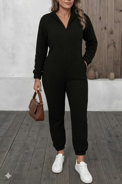 Kadın Uzun Kollu Kapüşonlu Tavşan Kulak Detaylı Peluş Tulum