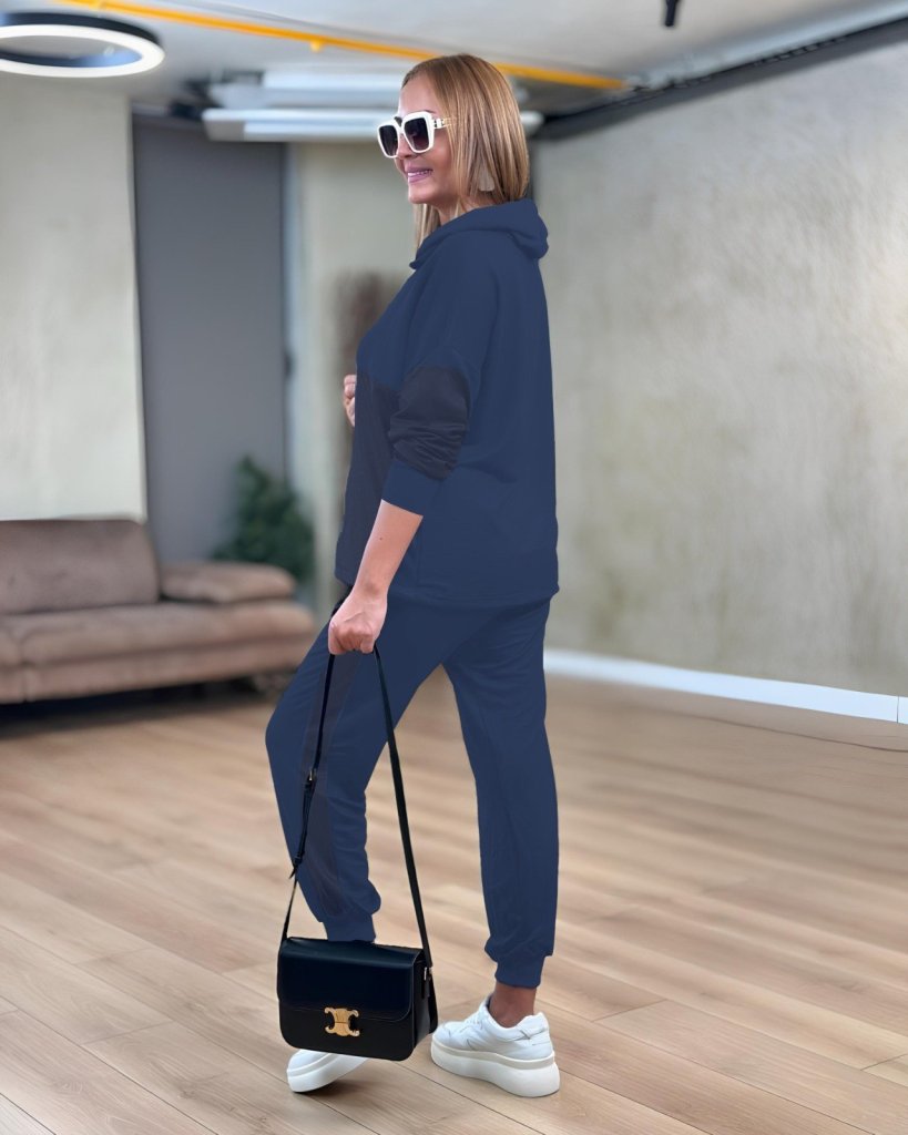 Kadın Uzun Kollu Kapşonlu Viskon Iki Iplik Bluz Ve Pantolon Ikili Takım