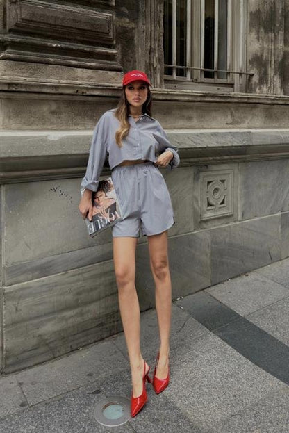 Volerie Çizgili Şortlu Takım 9342-17