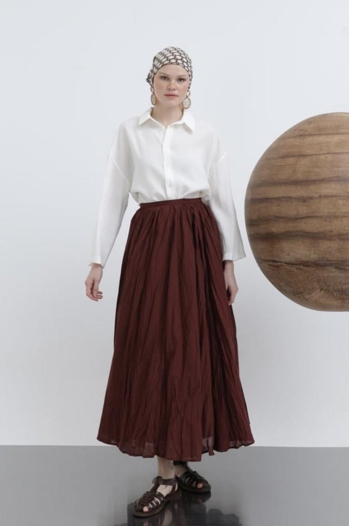 Kadın Yüksek Bel Arkadan Fermuarlı Kırışık Geniş Kesimli Vural Etek