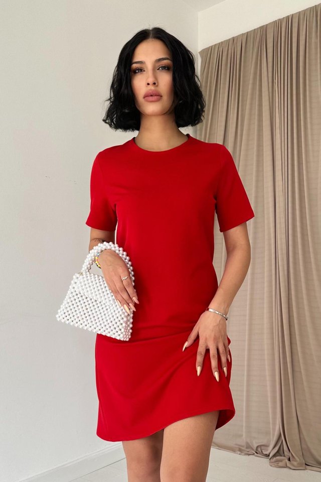 Kırmızı Kısa Kol Atlas Mini Elbise
