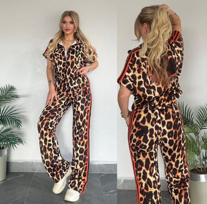 Kadın Dalgıç Kumaş Dijital Leopar Baskılı şerit Detaylı Takım