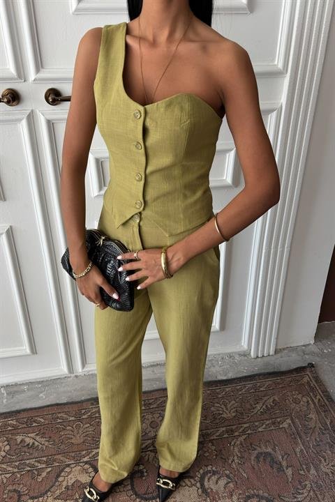 Tek Omuz Büstiyer Plazzo Pantolon Viscon Takım 10159