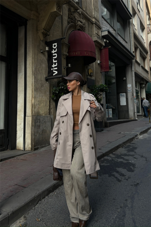 TRENCH KISA ŞANEL BOY - Taş