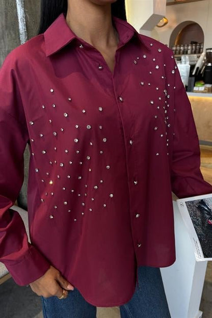 Kristal Taş Çakımlı Poplin Gömlek 3413