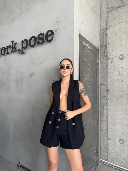 KETEN YELEK - ŞORT TAKIM - Siyah