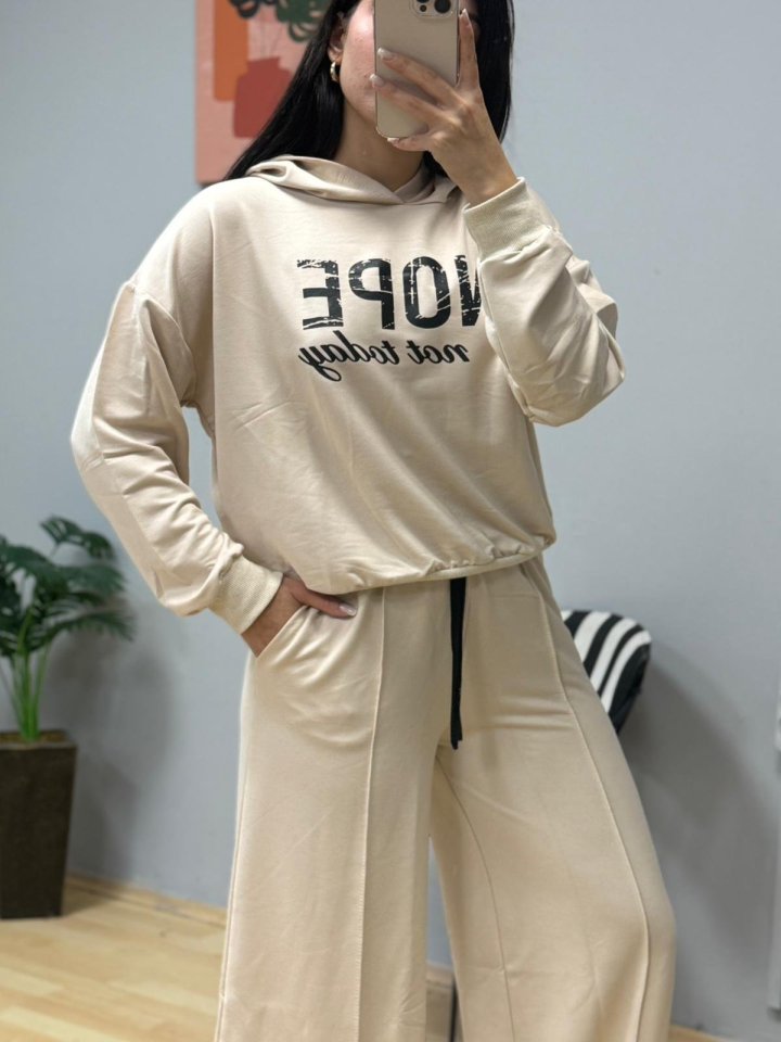 Kadın Uzun Kollu Nope Baskılı Beli Ribanalı Ikili Takım