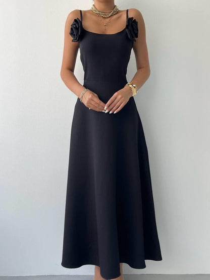 Matilda Gül İp Askılı Elbise