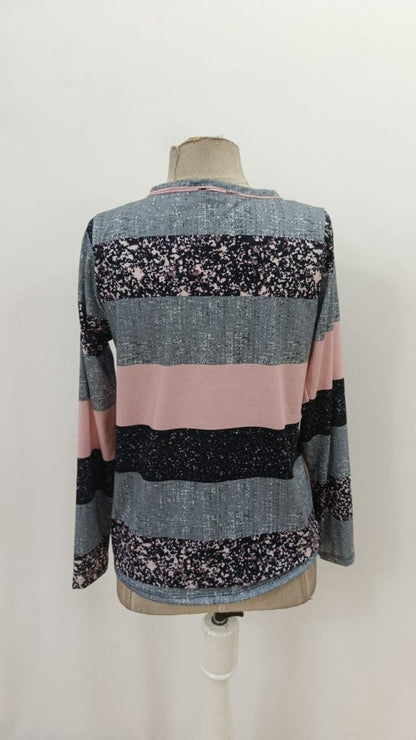 Kadın Uzun Kollu Yakadan Düğmeli çizgili Desenli Süprem Bluz