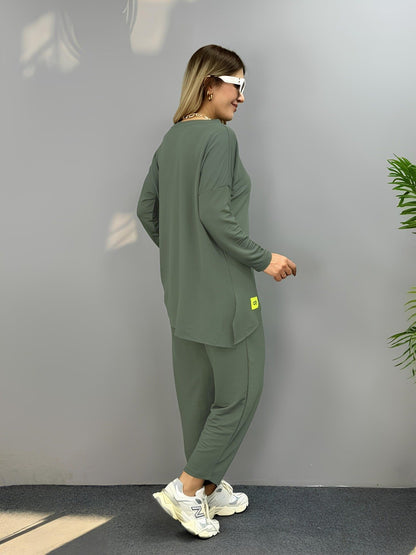 Kadın Iki Iplik Viskon Pamuk Kumaş Arma Detaylı Ikili Takım