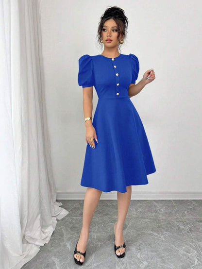 Kadın Kısa Kollu Bisiklet Yaka önden Düğmeli Ithal Krep Elbise