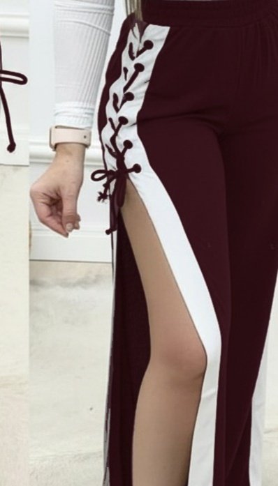 Kadın Yüksek Bel Yandan çapraz Bağcıklı Yırtmaçlı Viskon Iki Iplik Pantolon