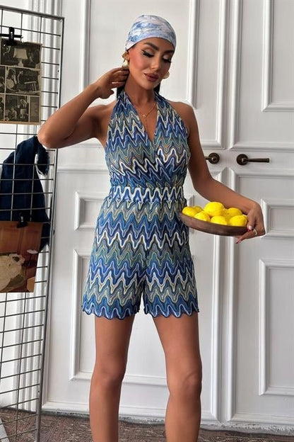 Zikzak Desenli Multi Renk Geçişli Mini Tulum 1365