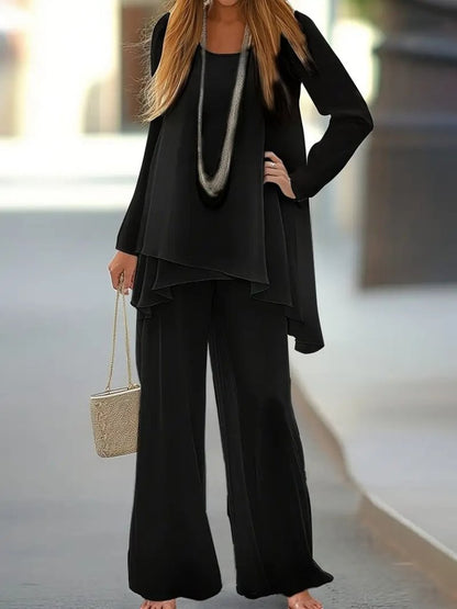 Kadın Uzun Kollu Asimetrik Detaylı Salaş Sandy Bluz Ve Pantolon Ikili Takım
