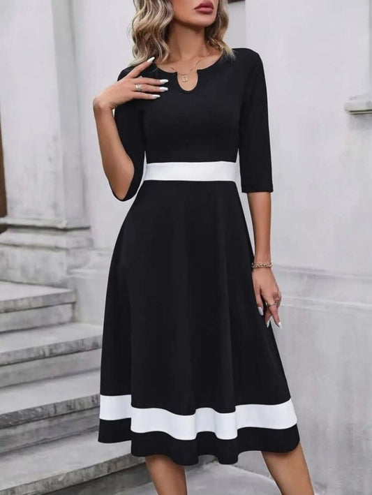 Kadın Truvakar Kol V Yakalı Janjan Krep Midi Elbise