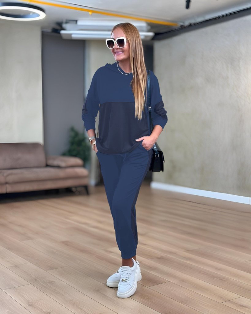 Kadın Uzun Kollu Kapşonlu Viskon Iki Iplik Bluz Ve Pantolon Ikili Takım