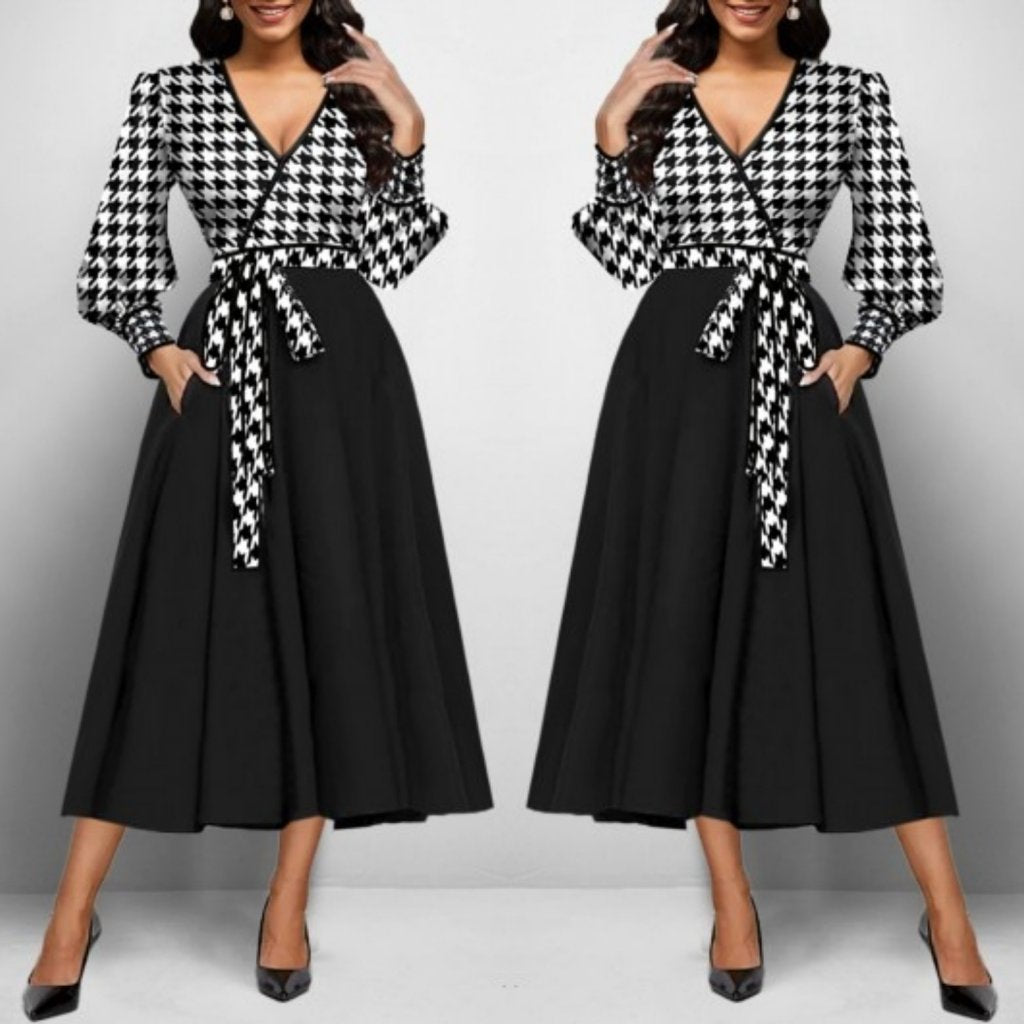 Kadın Uzun Kollu Kruvaze Yaka Dalgıç Krep Midi Boy Elbise