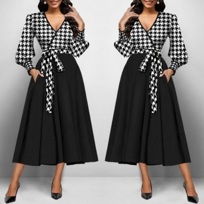 Kadın Uzun Kollu Kruvaze Yaka Dalgıç Krep Midi Boy Elbise