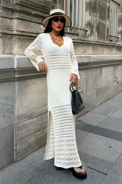 Ajur Detaylı İspanyol Kol Elbise 2840