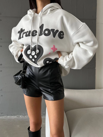 3 iplik şardonlu oversize true baskılı sweat Beyaz