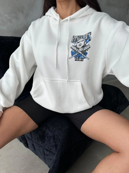 3 iplik şardonlu oversize kafa baskılı sweat beyaz