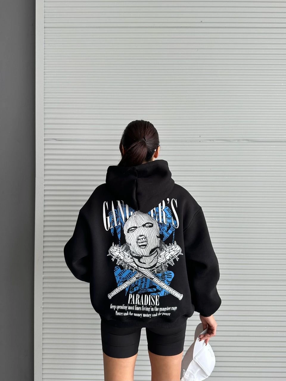 3 iplik şardonlu oversize kafa baskılı sweat siyah