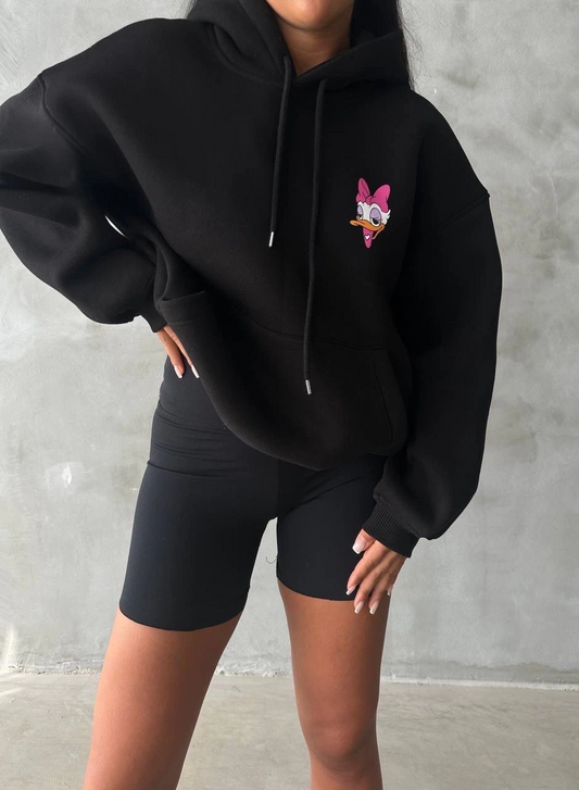 3 iplik şardonlu oversize compact ördek baskılı sweat siyah