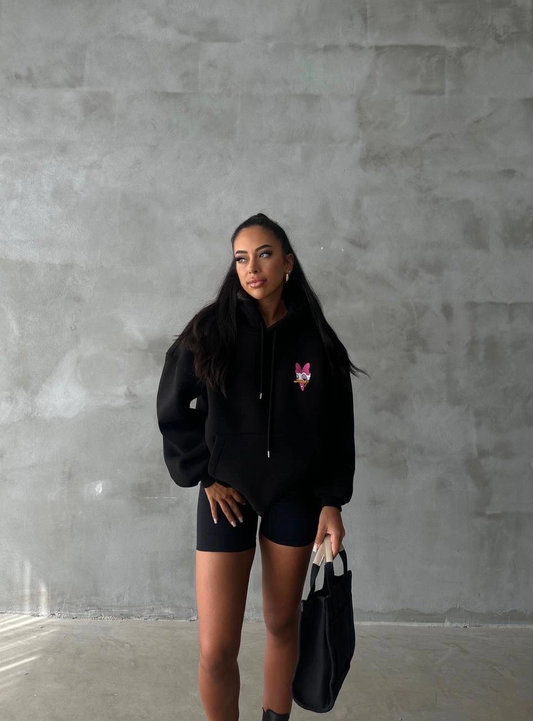 3 iplik şardonlu oversize compact ördek baskılı sweat siyah