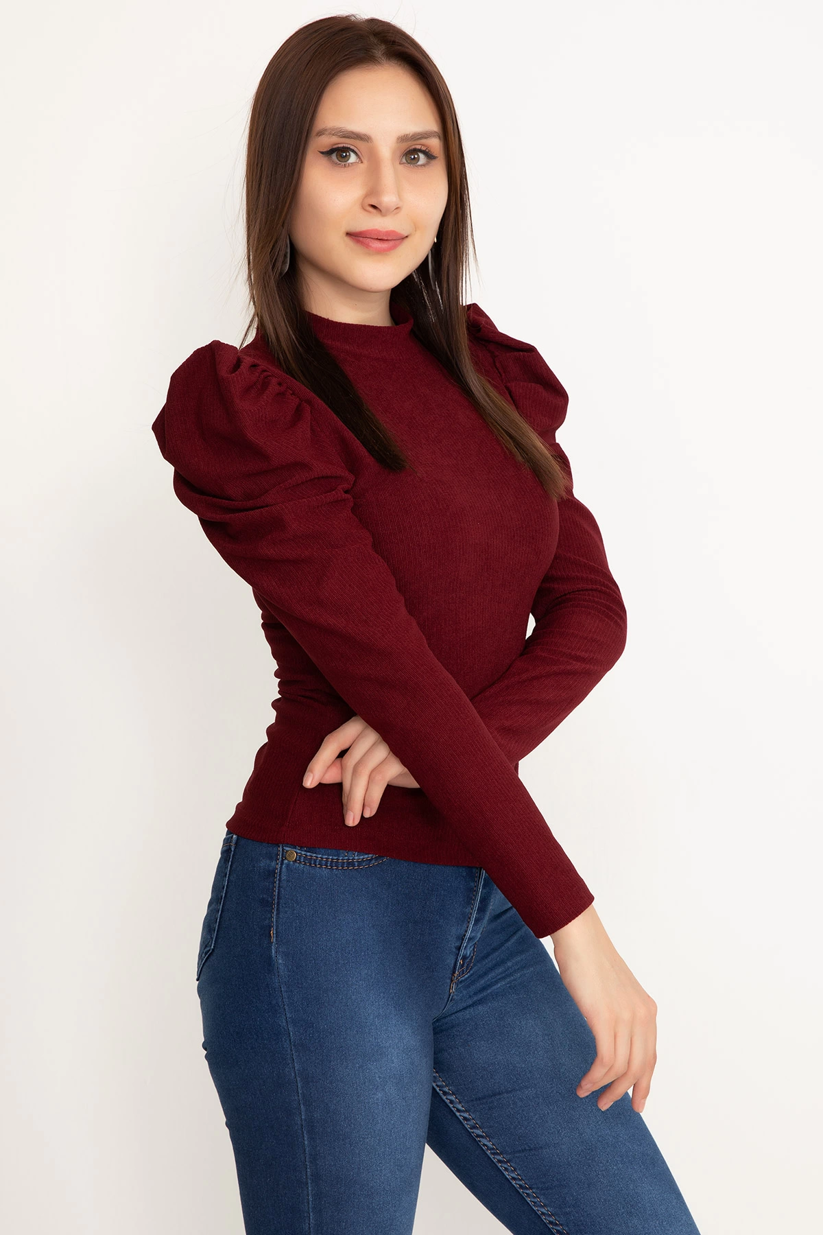 Prenses kol bluz bordo w3125