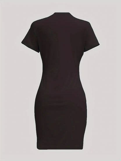 Kadın Kısa Kollu Queen Baskı Iki Iplik Mini Elbise