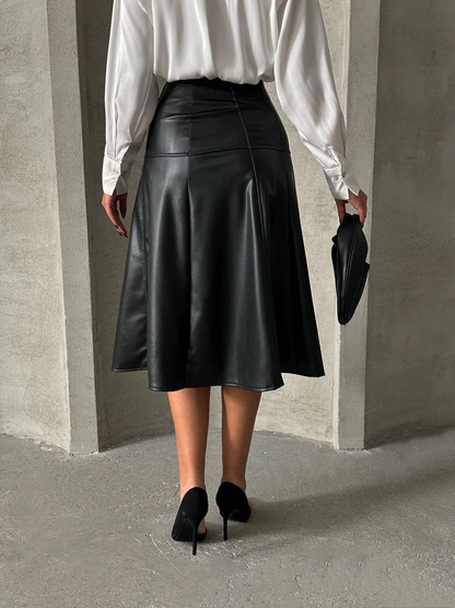 Komple parçalı deri etek siyah h26441