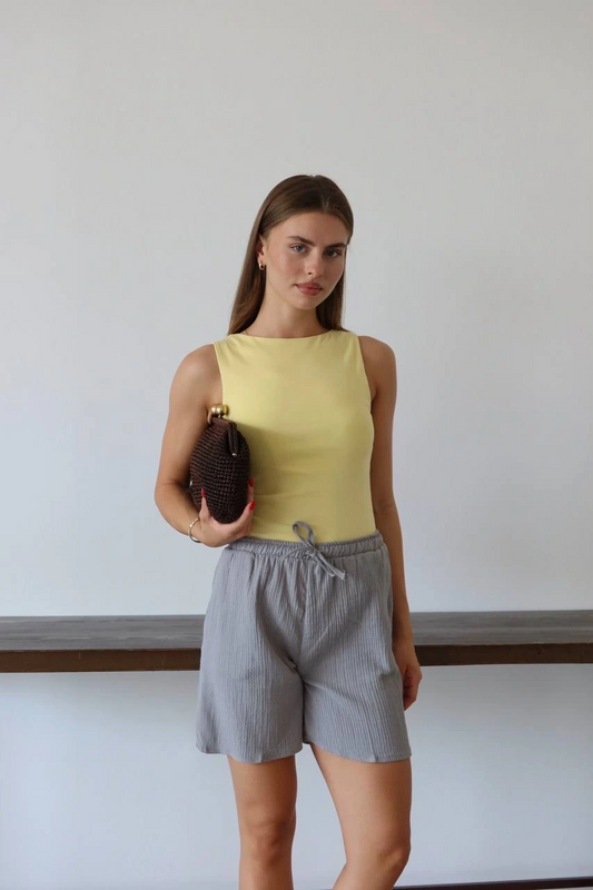 Müslin kumaş şort bağcıklı gri pt