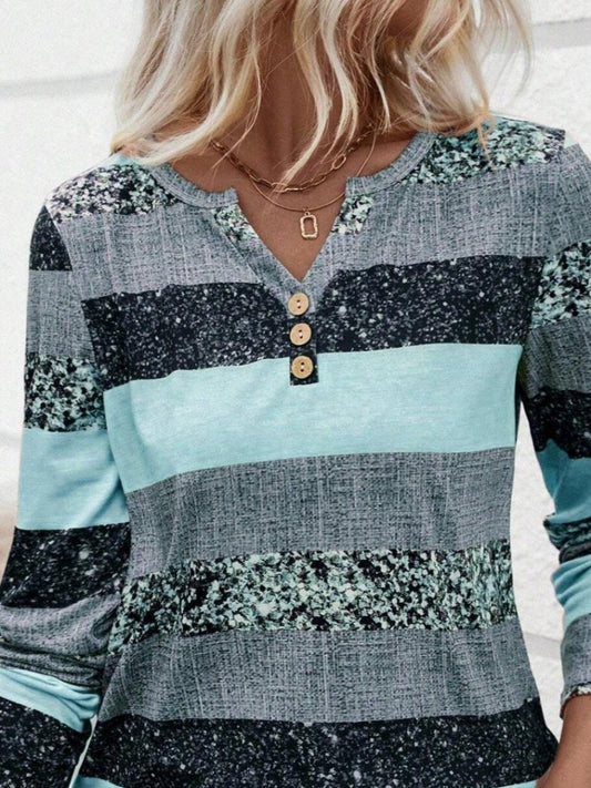 Kadın Uzun Kollu Yakadan Düğmeli çizgili Desenli Süprem Bluz