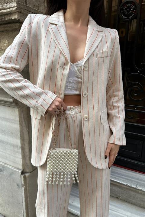Çizgili Keten Takım 9425-22